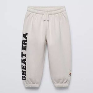 Zara Kids Cream Joggers with Black Lettering